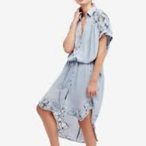 Free People Cut It Out Embroidered Midi Shirtdress